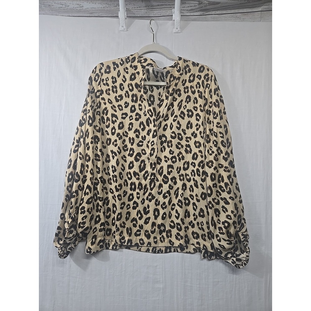 Chicos Womens Pullover Top 2 US‎ 12/14 Animal Print Long Sleeve Blouse V Neck